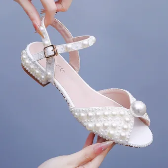 Élégant Blanche Perle Plate Chaussure De Mariée 2025 Peep Toes Bout Ouvert Mariage Sandales