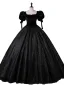 Vintage / Retro Black Glitter Velvet Prom Dresses 2023 Ball Gown Square Neckline Short Sleeve Backless Floor-Length / Long Prom Formal Dresses