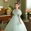Chic / Belle Vert Cendré Paillettes Noeud Anniversaire Robe Ceremonie Fille 2024 Robe Boule Col Haut Gonflée Manches Courtes Longue