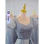 Chic / Beautiful Ocean Blue Glitter Spotted Bridesmaid Dresses 2023 A-Line / Princess Puffy Short Sleeve Backless Floor-Length / Long Bridesmaid