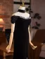 Sexy Black Sequins Velvet Evening Dresses 2026 Trumpet / Mermaid Off-The-Shoulder Short Sleeve Backless Bow Floor-Length / Long Evening Party Formal Dresses