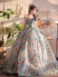 Fancy Green Embroidered Floral Prom Dresses 2023 Ball Gown Strapless Sleeveless Backless Floor-Length / Long Prom Formal Dresses