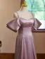 Chic / Beautiful Dusky Pink Glitter Prom Dresses 2024 A-Line / Princess Spaghetti Straps Short Sleeve Backless Floor-Length / Long Prom Formal Dresses