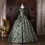 Medieval Vintage / Retro Dark Green Beading Appliques Printing Prom Dresses 2026 Ball Gown Square Neckline Bell sleeves Floor-Length / Long Formal Dresses