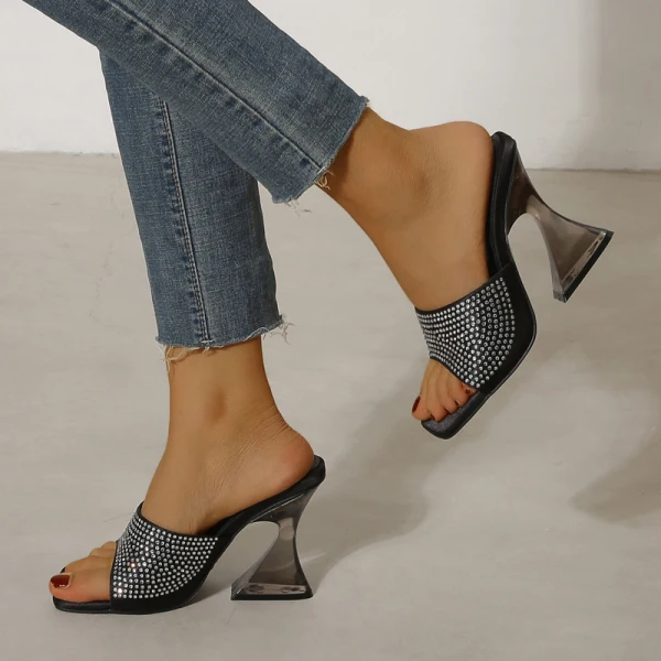 Chic / Beautiful Pool Blue Street Wear Summer Womens Sandals 2022 9 cm Stiletto Heels Crystal Open / Peep Toe Sandals High Heels
