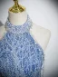 Sparkly Sky Blue Beading Pearl Sequins Prom Dresses 2024 A-Line / Princess High Neck Sleeveless Backless Floor-Length / Long Prom Formal Dresses