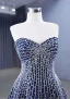 Haut de Gamme Bleu Marine Fait main Perlage Faux Diamant Robe De Bal 2023 Princesse Bustier Sans Manches Dos Nu Train De Balayage Promo Robe De Ceremonie