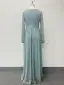 Bling Bling Pool Blue Sequins Evening Dresses 2024 A-Line / Princess V-Neck Long Sleeve Backless Floor-Length / Long Evening Party Formal Dresses