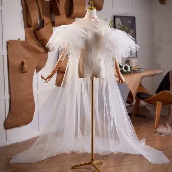Chic Belle Blanche Manches Courtes Tulle Mariage Châle 2025