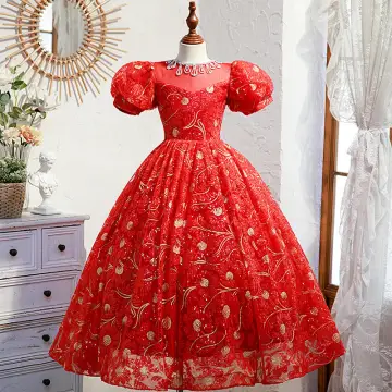Modern Fashion Red Birthday Glitter Sequins Rhinestone Flower Girl Dresses 2022 Ball Gown Scoop Neck Puffy Short Sleeve Backless Floor Length Long Flower Girl Dresses