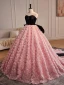 Lovely Blushing Pink Flower Prom Dresses 2024 Ball Gown Strapless Sleeveless Backless Bow Court Train Prom Formal Dresses