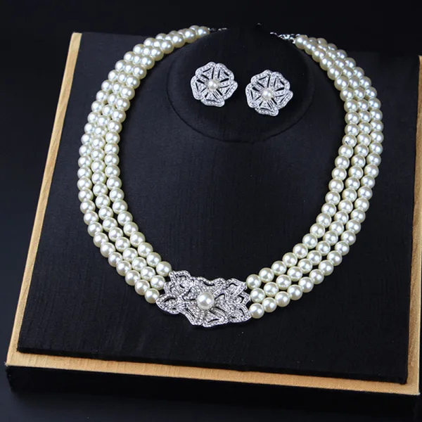 Élégant Blanche Perle Faux Diamant Mariage Colliers Boucles D'Oreilles Accessorize Bracelets 2023
