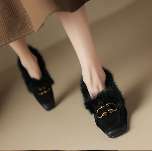 Vintage / Retro Black Street Wear Pumps 2024 Leather 6 cm Block Heels Pointed Toe Womens Shoes High Heels