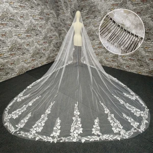 Classy White Lace Flower Wedding Veils 2024 Tulle