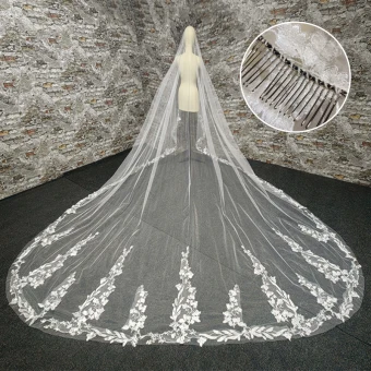 Classy White Lace Flower Wedding Veils 2024 Tulle