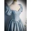 Elegante Himmelblau Perle Satin Ballkleider 2022 A Linie Eckiger Ausschnitt Geschwollenes Kurze Ärmel Rückenfreies Schleife Lange Ball Festliche Kleider