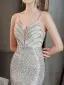 Sexy Glitzernden Silber Pailletten Abendkleider 2022 Spaghettiträger Meerjungfrau Ärmellos Rückenfreies Lange Abend Festliche Kleider