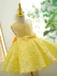 Lovely Yellow Beading Pearl Sequins Short Birthday Flower Girl Dresses 2023 Scoop Neck Ball Gown Sleeveless Backless Bow