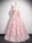 Chic / Beautiful Blushing Pink Printing Prom Dresses 2025 A-Line / Princess Strapless Short Sleeve Backless Floor-Length / Long Prom Formal Dresses