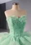 High-end Sage Green Beading Pearl Sequins Cascading Ruffles Prom Dresses 2024 Ball Gown Strapless Sleeveless Backless Chapel Train Prom Formal Dresses