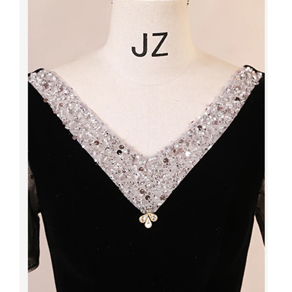 Chic / Beautiful Black Beading Sequins Prom Dresses 2023 Ball Gown V-Neck Bow Short Sleeve Backless Floor-Length / Long Prom Formal Dresses