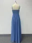 Modest / Simple Sky Blue Prom Dresses 2024 A-Line / Princess Spaghetti Straps Sleeveless Backless Floor-Length / Long Prom Formal Dresses