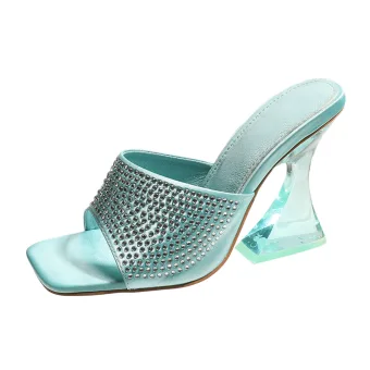 Transparent Mint Green Street Wear Rhinestone Womens Sandals 2022 9 Cm Stiletto Heels Crystal High Heels Open Peep Toe Sandals