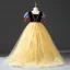 Chic / Beautiful Yellow Lace Sequins Flower Girl Dresses 2022 Ball Gown Square Neckline Short Sleeve Backless Floor-Length / Long Prom Flower Girl Dresses