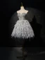 Sexy Gris Fait main Perlage Perle Paillettes Plumes Courte Robe De Fête 2024 Princesse Bustier Sans Manches Dos Nu Cocktail Soirée