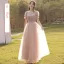 Chic / Beautiful Blushing Pink Beading Bridesmaid Dresses 2022 A-Line / Princess Short Sleeve Backless Floor-Length / Long Bridesmaid Dresses