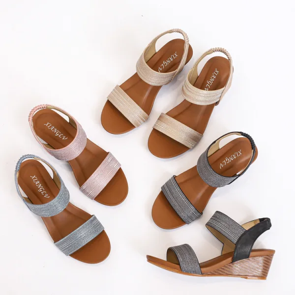 Roman Black Street Wear Summer Womens Sandals 2022 5 cm Wedges Open / Peep Toe Sandals