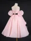 Lovely Blushing Pink Appliques Birthday Organza Flower Girl Dresses 2024 A-Line / Princess Strapless Puffy Short Sleeve Backless Floor-Length / Long