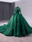 High-end Red Handmade  Beading Pearl Sequins Appliques Prom Dresses 2024 Ball Gown High Neck Long Sleeve Backless Chapel Train Prom Formal Dresses