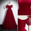 Chic / Belle Bordeaux Paillettes Robe De Bal 2023 Princesse Faux Diamant Bretelles Spaghetti Gonflée Manches Courtes Dos Nu Longue Promo Robe De Ceremonie