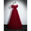 Chic / Belle Bordeaux Paillettes Robe De Bal 2023 Princesse Faux Diamant Bretelles Spaghetti Gonflée Manches Courtes Dos Nu Longue Promo Robe De Ceremonie