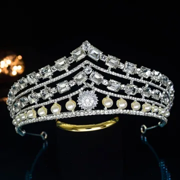 Barokowy Srebrny Perła Rhinestone Ślub Tiara 2022 Stop Ozdoby Do Włosów Ślubne
