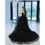 Fashion Black Rhinestone Lace Flower Prom Dresses A-Line / Princess 2022 Spaghetti Straps Cascading Ruffles Sleeveless Backless Floor-Length / Long Formal Dresses