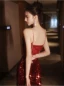 Scintillantes Bordeaux Perlage Paillettes Robe De Soirée 2024 Trompette / Sirène Bretelles Spaghetti Sans Manches Dos Nu Train De Balayage Soirée Robe De Ceremonie