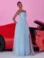 Sexy Himmelblau Pailletten Gespaltete Front Ballkleider 2025 A Linie One-Shoulder Ärmellos Rückenfreies Lange Festliche Kleider