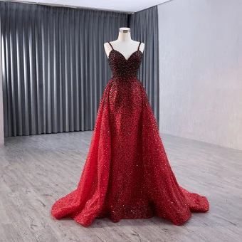 Haut De Gamme Bordeaux Dégradé De Couleur Fait Main Perlage Perle Paillettes Robe De Bal 2024 Trompette Sirène Bretelles Spaghetti Sans Manches Dos Nu Train De Balayage Promo Robe De Ceremonie