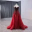 High-end Burgundy Gradient-Color Handmade  Beading Pearl Sequins Prom Dresses 2024 Trumpet / Mermaid Spaghetti Straps Sleeveless Backless Sweep Train Prom Formal Dresses