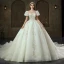 High End Vintage Ivory / Creme Perlenstickerei Perle Strass Brautkleider / Hochzeitskleider 2022 Ballkleid Rundhalsausschnitt Kurze Ärmel Rückenfreies Königliche Schleppe Hochzeit