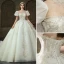 High End Vintage Ivory / Creme Perlenstickerei Perle Strass Brautkleider / Hochzeitskleider 2022 Ballkleid Rundhalsausschnitt Kurze Ärmel Rückenfreies Königliche Schleppe Hochzeit