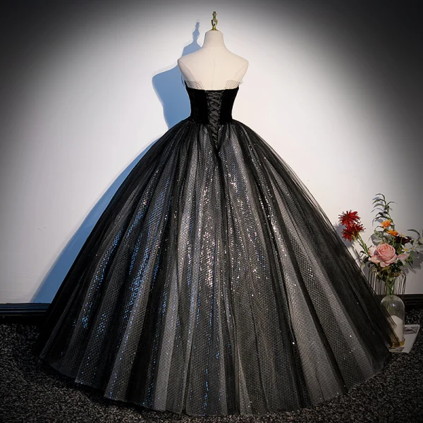 Illusion Schwarz Pailletten Ballkleider 2023 Ballkleid Bandeau Ärmellos Rückenfreies Lange Ball Festliche Kleider