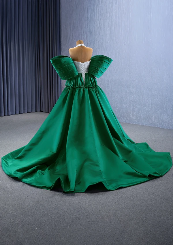 High-end Vintage / Retro Dark Green Prom Dresses 2023 A-Line / Princess Halter Sleeveless Backless Court Train Prom Formal Dresses