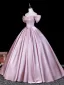 Elegante Rosa Satin Ballkleider 2026 Ballkleid Off Shoulder Kurze Ärmel Rückenfreies Lange Festliche Kleider