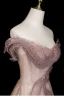 Haut de Gamme Rougissant Rose Appliques Faux Diamant Paillettes Volants en Cascade Robe De Bal 2025 Princesse De l'épaule Sans Manches Dos Nu Longue Robe De Ceremonie