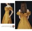 Vintage / Retro Yellow Prom Dresses 2021 A-Line / Princess Off-The-Shoulder Ruffle Short Sleeve Solid Color Satin Engagement Formal Dresses Sweep Train