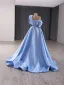 Haut de Gamme Mode Bleu Ciel Perlage Paillettes Robe De Bal 2024 Princesse Une épaule Sans Manches Dos Nu Train De Balayage Promo Robe De Ceremonie