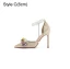 Elegant Champagne Satin Appliques Pearl Ankle Strap Wedding Shoes 2023 10 cm Stiletto Heels Pointed Toe Wedding High Heels